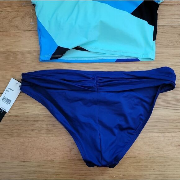 La Blanca Blue Women's Shirred waistband mid-rise swim bottoms sz 10 - Picture 3 of 7